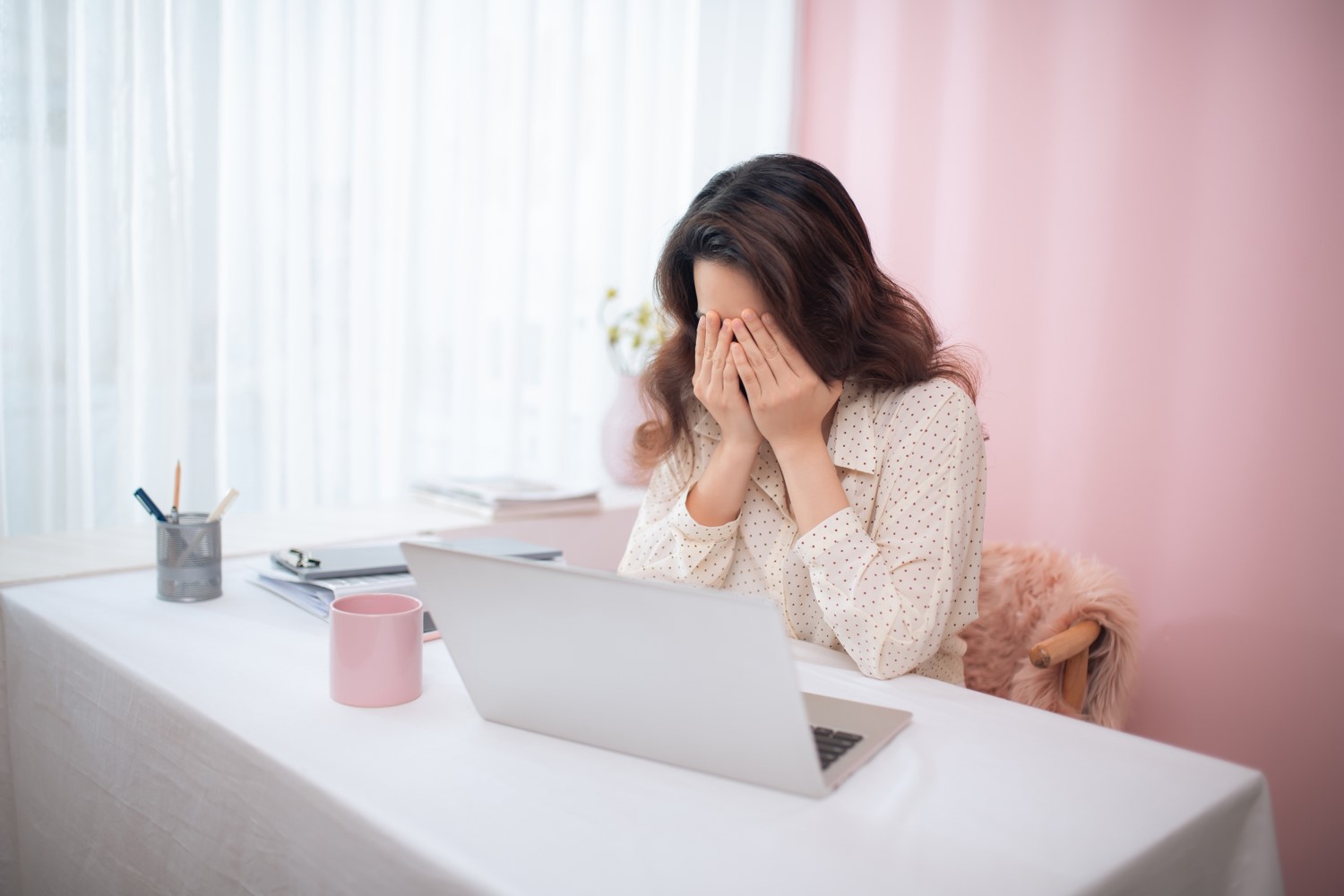 Office woman in stress requiring counselling